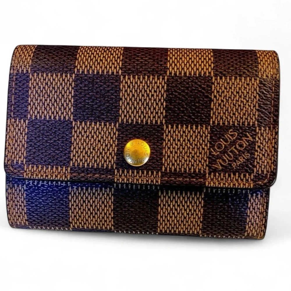 LOUIS VUITTON Damier Ebene Canvas Tri-Fold Wallet w/Box & Dust Bag, EUC